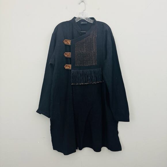 Unbranded Other - Black Embroidered Button Up Long Sleeve Wrap Cardigan Chinese Design Men’s L